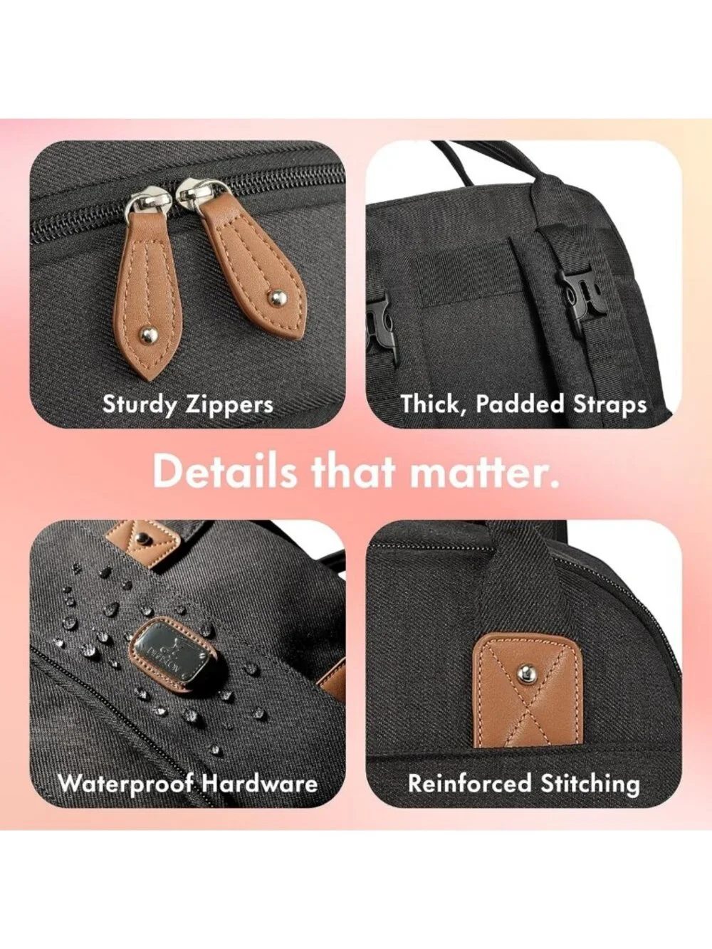 Stylish Diaper Bag Backpack with Changing Pad, Pacifier Case & Stroller Straps